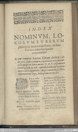 Index Nominum, Locorum Et Rerum praecipue memorabilium, in hoc Polybii volumine sparsim contentarum