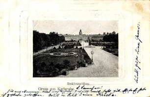 Postkartenalbum August Schweinfurth mit Karlsruher Motiven. "Gruß aus Karlsruhe - Residenzschloss"