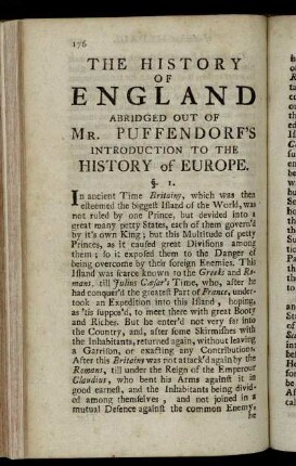 The History of England abridged out of Mr. Puffendorf's introduction to the History of Europe