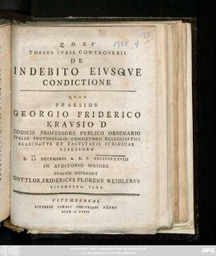 Theses Ivris Controversi De Indebito Eivsqve Condictione