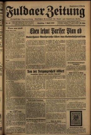 Erste Ausgabe vom Dienstag, den 07. April 1936.