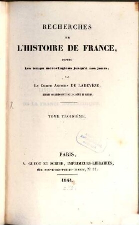 Recherches sur l'histoire de France, 3