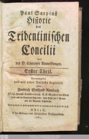 1: Paul Sarpius Historie des Tridentinischen Concilii