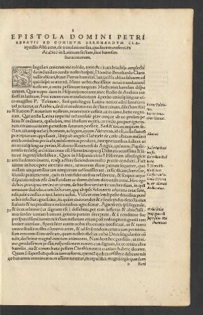 Epistola Domini Petri Abbatis Ad Dominum Bernhardum Claraevallis Abbatem, de translatione sua ...