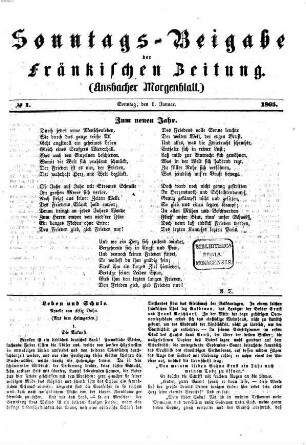 Fränkische Zeitung. Sonntags-Beigabe der Fränkischen Zeitung (Ansbacher Morgenblatt) : (Ansbacher Morgenblatt), 1865