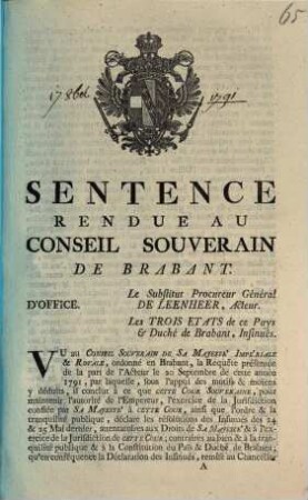 Sentence Rendue Au Conseil Souverain De Brabant