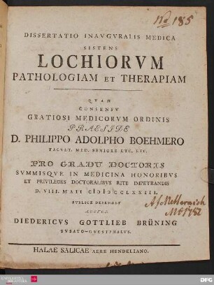 Dissertatio inavgvralis medica sistens Lochiorvm pathologiam et therapiam