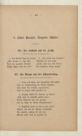 B. Fabel. Parabel. Allegorie. Räthsel
