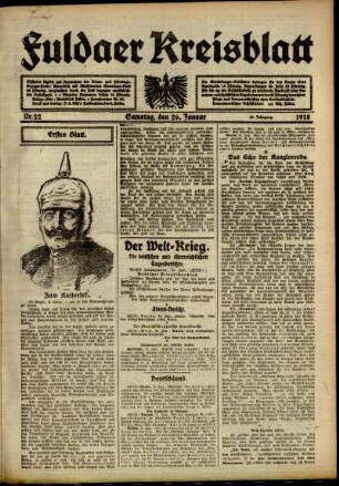 Erste Ausgabe vom Samstag, den 26. Januar 1918.