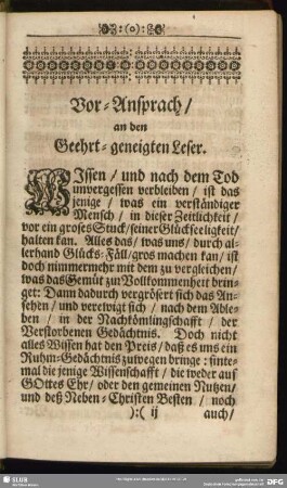 Vor-Ansprach, an den Geehrt-genigten Leser