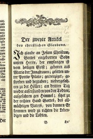 Der zweyte Artikel des christlichen Glaubens.