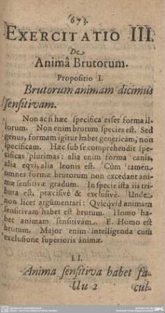 Exercitatio III. De Anima Brutorum.