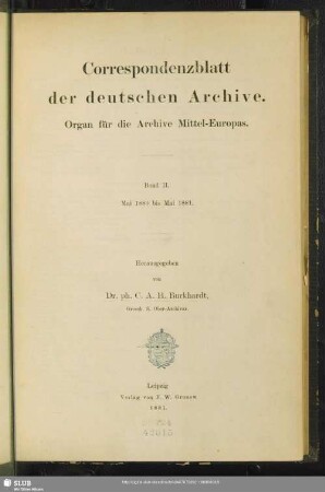 2.1880/81=Jg.3: Correspondenzblatt der deutschen Archive : Organ für d. Archive Mittel-Europas