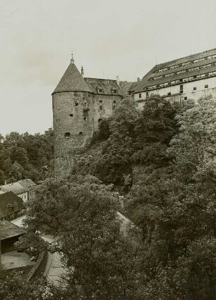 Bautzen, Ortenburg : Bautzen. Ortenburg. Wasserkunst vom Fuß der Mühlenbastei gesehen