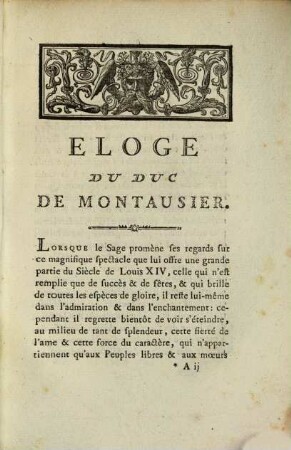 Eloge de Charles de Sainte-Maure duc de Montausier