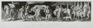 Siegfried's Leiche wird nach Worms getragen : Siegfried's Leiche wird nach Worms getragen. Der zweite Fries auf separatem Blatt. Aus dem Nibelungenlied. Kupferstich, Radierung; 42,1 x 58,3 cm (Karton), 17,1 x 47,6 cm (Plattenrand)