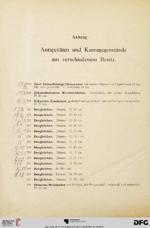 Anhang: Antiquitäten und Kunstgegenstände aus verschiedenem Besitz (Nr. 248-297)