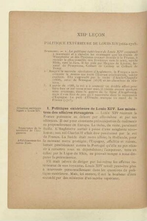 XIIIe leçon Politique extérieure de Louis XIV (1660-1715)