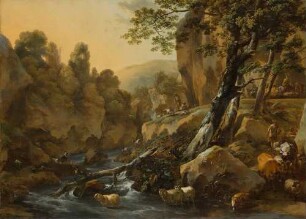Hirten und Herden am Wasserfall