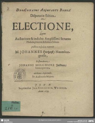 Disputatio Ethica De Electione