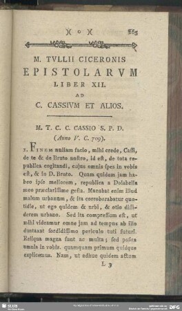 Epistolarum Liber XII. Ad C. Cassium Et Alios