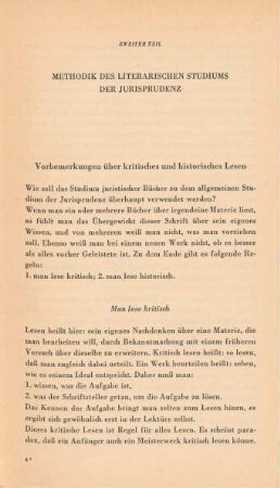 Zweiter Teil. Methodik des literarischen Studiums der Jurisprudenz