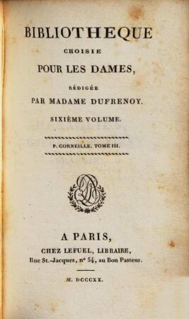 Bibliothèque choisie pour les dames. 6. 1820