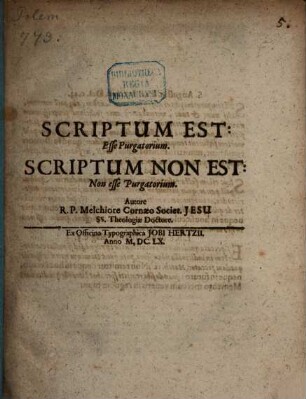 Scriptum Est: Esse Purgatorium. Scriptum Non Est: Non esse Purgatorium