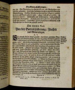 Der XXXII. Titul. Von der Gottes-Lästerung, Fluchen und Meineydigen.