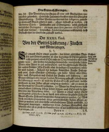 Der XXXII. Titul. Von der Gottes-Lästerung, Fluchen und Meineydigen.
