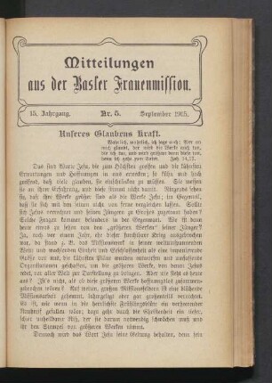 15. Jahrgang. Nr. 5. September 1915