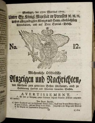 No. 12. Montags, den 18ten Martius 1771.