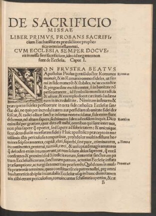 Liber Primus, Probans Sacrificium Eucharistiae ex praedictione prophetica veteris testamenti.