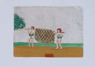 Gouache auf Glimmer mit der Darstellung von zwei Trägern