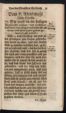 Vom H. Abendmahl Jesu Christi.