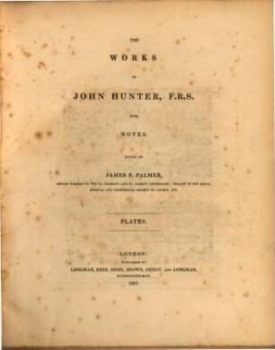 The Works of John Hunter : with notes, 5 : [Tafeln]