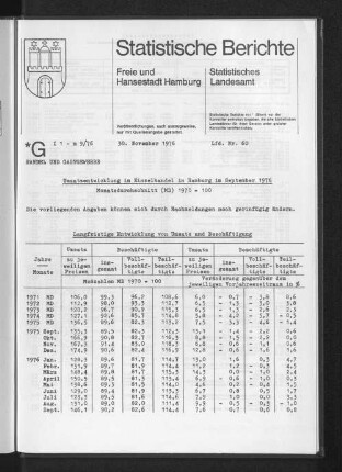 Umsatzentwicklung im Einzelhandel in Hamburg im September 1976 : Lfd. Nr. 60