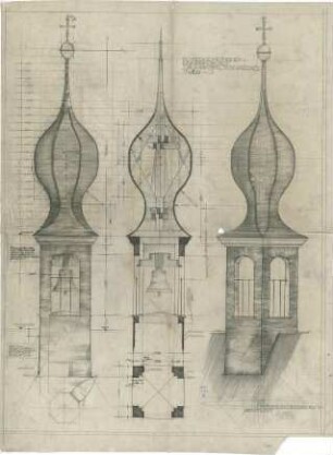 Bestelmeyer, German; München - Nymphenburg; Ev. Stephanuskirche - Dachreiter (Ansichten, Schnitt)