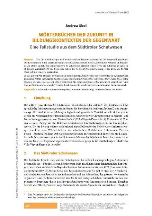 Wörterbücher der Zukunft in Bildungskontexten der Gegenwart. Eine Fallstudie aus dem Südtiroler Schulwesen
