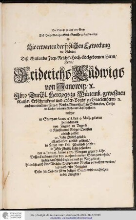 Die Schrifft so auff dem Stein Deß Hoch-Adelichen Grab-Gewölbs gesetzet worden. ...