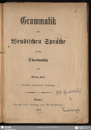 Grammatik der wendischen Sprache in der Oberlausitz