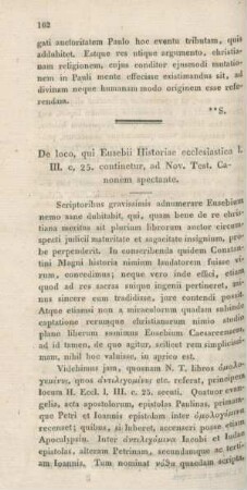 162-165 De loco, qui Eusebii Historiae ecclesiastica l.III.c.25. continetur, ad Nov. Test. Canonem spectante