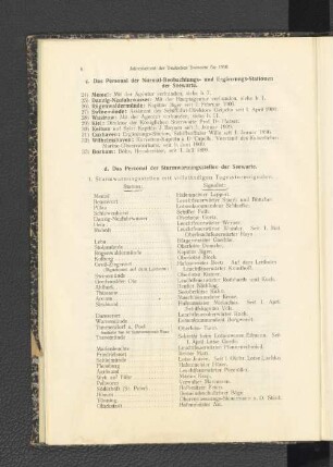 1. Sturmwarnungsstellen mit vollständigen Tagessturmsignalen.
