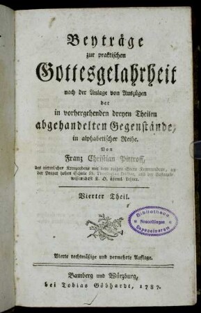 4: Beyträge zur praktischen Gottesgelahrheit. Vierter Theil