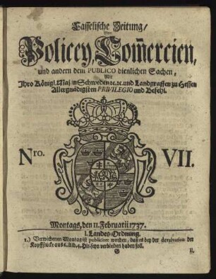 Nro. VII, Montags, den 11. Februarii 1737