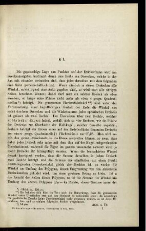 § 1. - 18. Geodätische Dreiecke. Geodätische Hauptaufgabe. Geodätische Linie. Berechnungen. Sieben Zahlenbeispiele zu der vorstehenden Aufgabe.