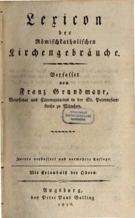 Lexicon der römischkatholischen Kirchengebräuche