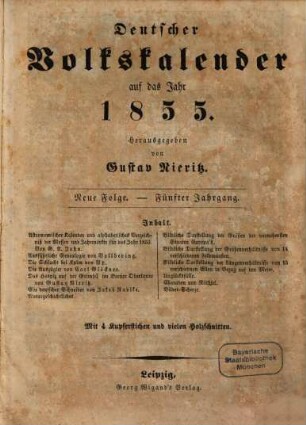 Deutscher Volkskalender. 1855 = N.F. 5