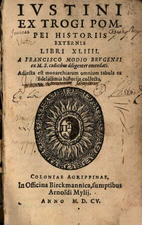 Ivstini Ex Trogi Pompei Historiis Externis Libri XLIIII.