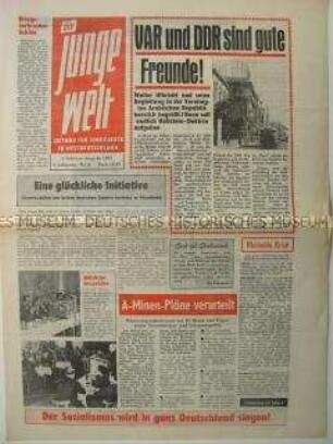 Propagandazeitung der FDJ der DDR für die Jugend in der Bundesrepublik u.a. zum Besuch von Walter Ulbricht in der Vereinigten Arabischen Republik